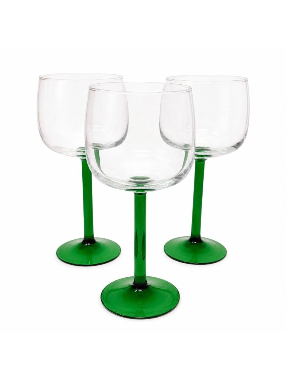Cristal D'Arques Emerald Hock Wine Glasses Set of 3 Green Stem Vintage 7 Inch